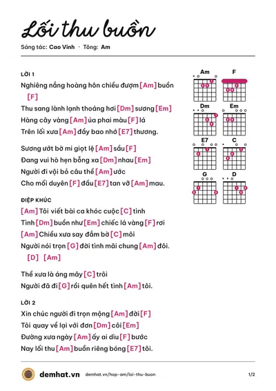 Hợp âm Lối thu buồn (Thục Oanh) – bản nhạc PDF trang 1, tông Am