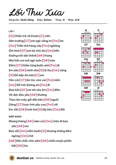 Hợp âm Lối Thu Xưa (Ngọc Sơn) – bản nhạc PDF trang 1, tông G