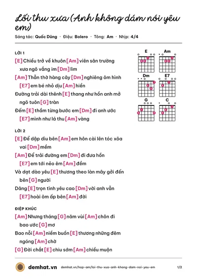 Hợp âm Lối thu xưa (Anh không dám nói yêu em) (Giang Tử) – bản nhạc PDF trang 1, tông Am