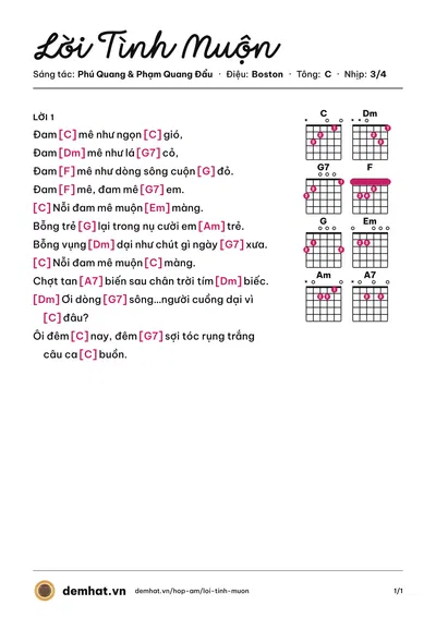 Hợp âm Lời Tình Muộn (Ngọ Sương) – bản nhạc PDF trang 1, tông C