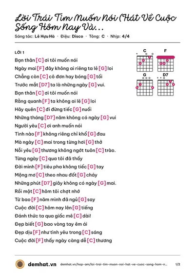 Hợp âm Lời Trái Tim Muốn Nói (Hát Về Cuộc Sống Hôm Nay Và Ngày Mai) (Lam Trường) – bản nhạc PDF trang 1, tông C