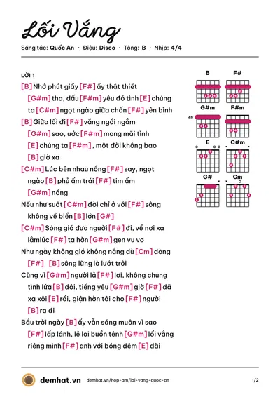 Hợp âm Lối Vắng (Kasim Hoàng Vũ) – bản nhạc PDF trang 1, tông B