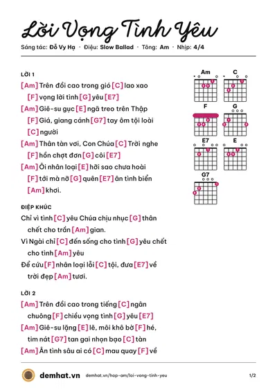 Hợp âm Lời Vọng Tình Yêu (Lm Nguyễn Sang) – bản nhạc PDF trang 1, tông Am
