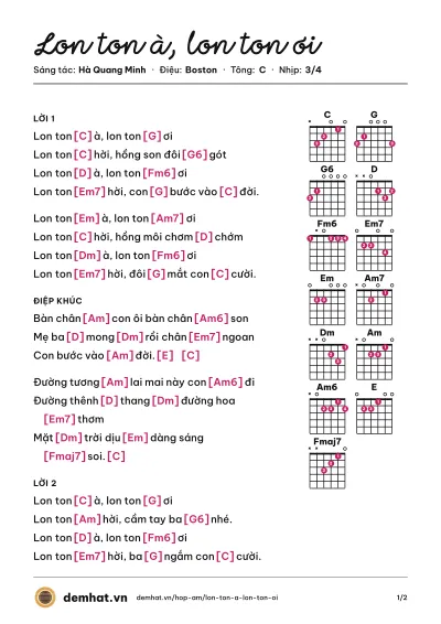 Hợp âm Lon ton à, lon ton ơi (Thùy Chi) – bản nhạc PDF trang 1, tông C