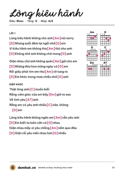 Hợp âm Lòng kiêu hãnh (We Boy) – bản nhạc PDF trang 1, tông G