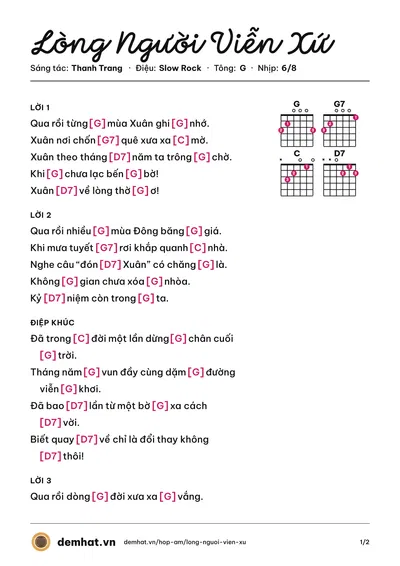 Hợp âm Lòng Người Viễn Xứ (Hồng Tước) – bản nhạc PDF trang 1, tông G