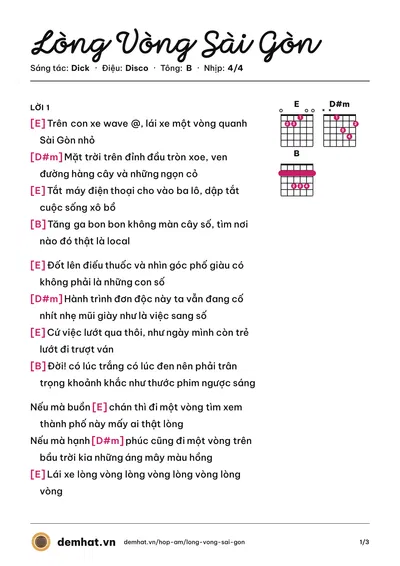 Hợp âm Lòng Vòng Sài Gòn (Dick) – bản nhạc PDF trang 1, tông B