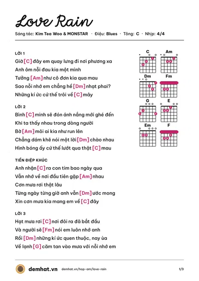 Hợp âm Love Rain (MONSTAR) – bản nhạc PDF trang 1, tông C