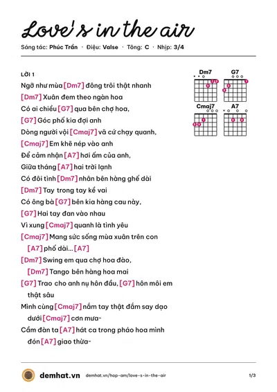 Hợp âm Love's in the air (Chí Cường) – bản nhạc PDF trang 1, tông C