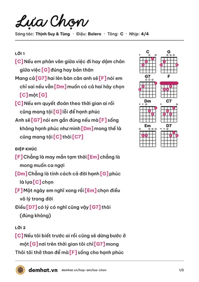 Hợp âm Lựa Chọn (Tùng) – bản nhạc PDF trang 1, tông C