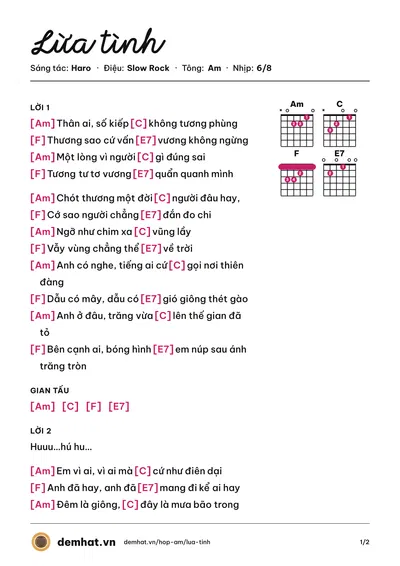 Hợp âm Lừa tình (Haro) – bản nhạc PDF trang 1, tông Am