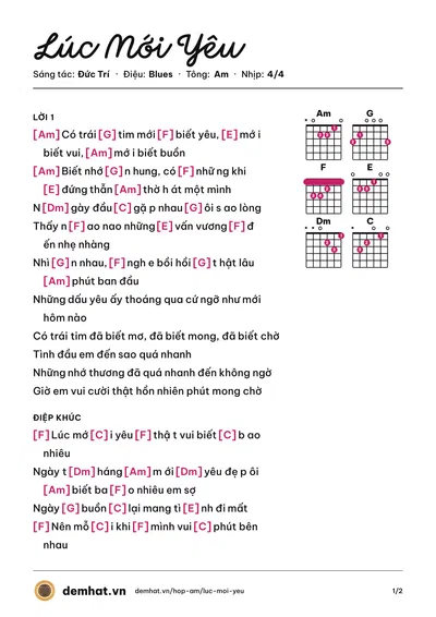 Hợp âm Lúc Mới Yêu (Phương Vy) – bản nhạc PDF trang 1, tông Am