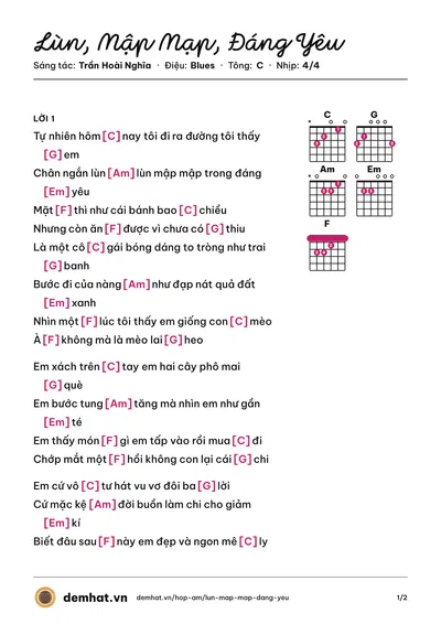Hợp âm Lùn, Mập Mạp, Đáng Yêu (Trần Hoài Nghĩa) – bản nhạc PDF trang 1, tông C