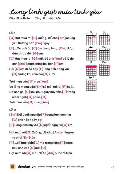 Hợp âm Lung linh giọt mưa tình yêu (F5) – bản nhạc PDF trang 1, tông C