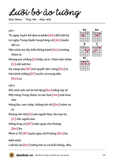 Hợp âm Lưỡi bò ảo tưởng (Củ Tỏi) – bản nhạc PDF trang 1, tông Em