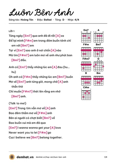 Hợp âm Luôn Bên Anh (Mr. A) – bản nhạc PDF trang 1, tông D