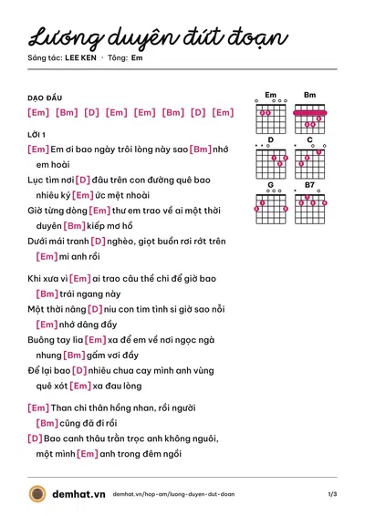Hợp âm Lương duyên đứt đoạn (LEE KEN) – bản nhạc PDF trang 1, tông Em