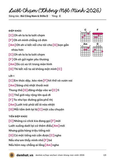 Hợp âm Lướt Chạm (Không Một Mình 2026) (Bùi Công Nam) – bản nhạc PDF trang 1, tông C