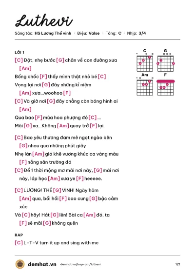 Hợp âm Luthevi (HS Lương Thế vinh) – bản nhạc PDF trang 1, tông C