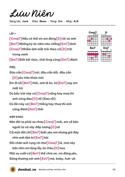 Hợp âm Lưu Niên (Jack) – bản nhạc PDF trang 1, tông Cm