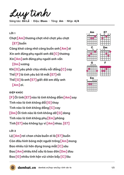 Hợp âm Lụy tình (Phương Dung) – bản nhạc PDF trang 1, tông Am