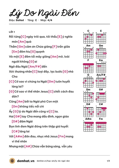 Hợp âm Lý Do Ngài Đến (Hương Giang) – bản nhạc PDF trang 1, tông C