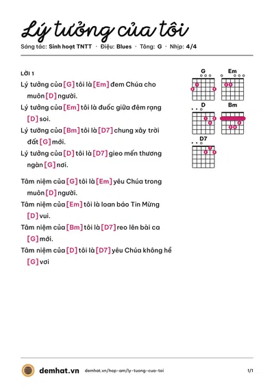 Hợp âm Lý tưởng của tôi (Sinh hoạt TNTT) – bản nhạc PDF trang 1, tông G