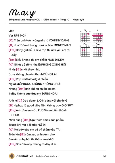 Hợp âm M.a.y (MCK) – bản nhạc PDF trang 1, tông C
