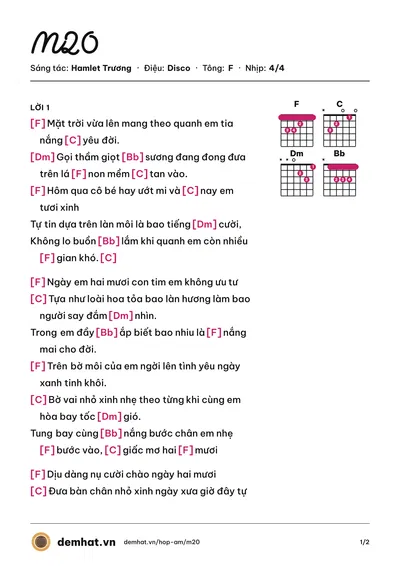 Hợp âm M20 (Phạm Quỳnh Anh) – bản nhạc PDF trang 1, tông F