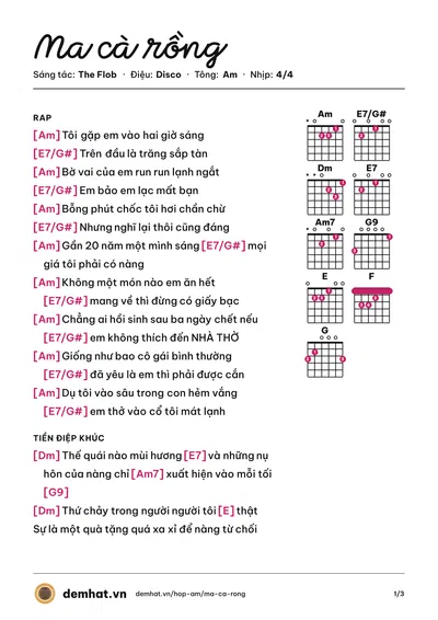 Hợp âm Ma cà rồng (The Flob) – bản nhạc PDF trang 1, tông Am