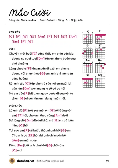 Hợp âm Mắc Cười (Tamchoidan) – bản nhạc PDF trang 1, tông C