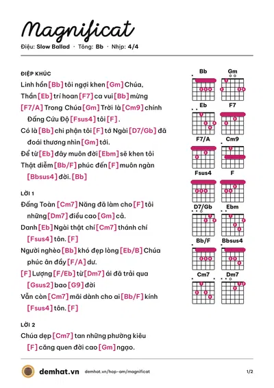 Hợp âm Magnificat (Nhóm Yêu Thánh Ca) – bản nhạc PDF trang 1, tông Bb