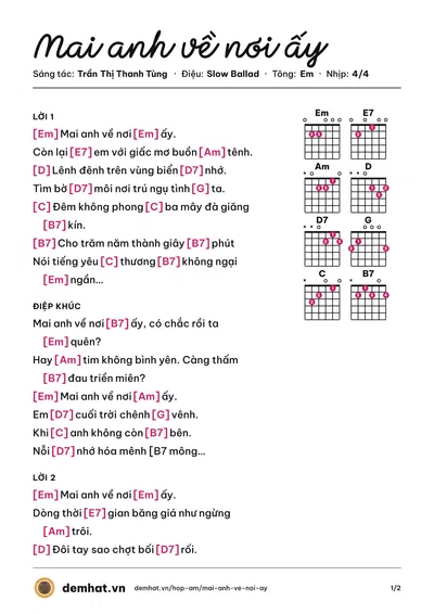 Hợp âm Mai anh về nơi ấy (Kim Khánh) – bản nhạc PDF trang 1, tông Em