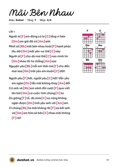 Hợp âm Mãi Bên Nhau (Nguyễn Hữu Thành) – bản nhạc PDF trang 1, tông F
