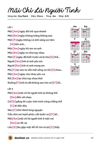Hợp âm Mãi Chỉ Là Người Tình (Duy Mạnh) – bản nhạc PDF trang 1, tông Am