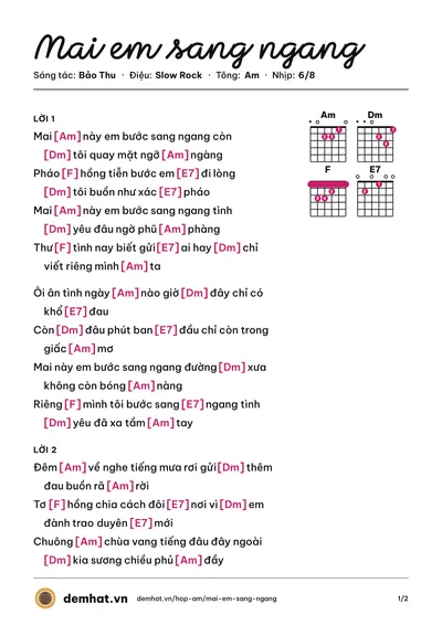 Hợp âm Mai em sang ngang (Trường Vũ) – bản nhạc PDF trang 1, tông Am