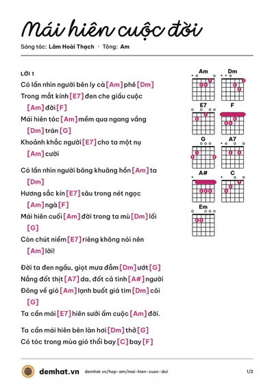 Hợp âm Mái hiên cuộc đời (Lâm Hoài Thạch) – bản nhạc PDF trang 1, tông Am