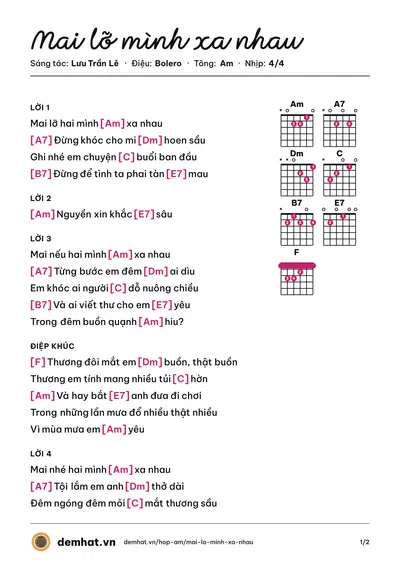 Hợp âm Mai lỡ mình xa nhau (Băng Tâm) – bản nhạc PDF trang 1, tông Am