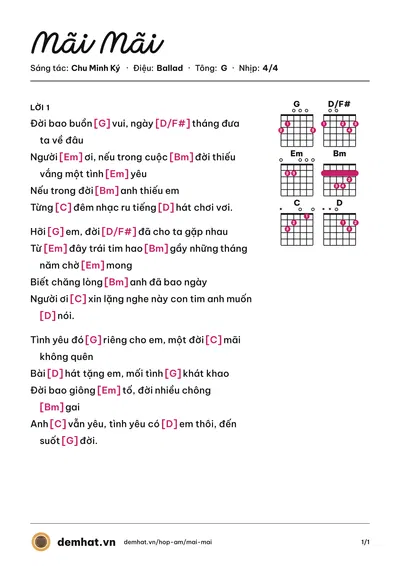 Hợp âm Mãi Mãi (Lam Trường) – bản nhạc PDF trang 1, tông G