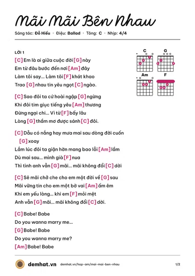 Hợp âm Mãi Mãi Bên Nhau (Noo Phước Thịnh) – bản nhạc PDF trang 1, tông C