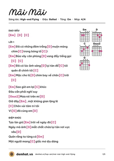 Hợp âm Mãi Mãi (High-end Flying) – bản nhạc PDF trang 1, tông Em