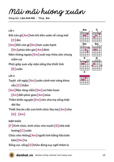 Hợp âm Mãi mãi hương xuân (Lâm Anh Hải) – bản nhạc PDF trang 1, tông Am