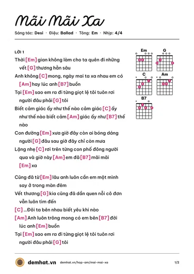 Hợp âm Mãi Mãi Xa (Desi) – bản nhạc PDF trang 1, tông Em