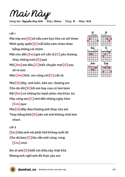 Hợp âm Mai Này (Phùng Khánh Linh) – bản nhạc PDF trang 1, tông G