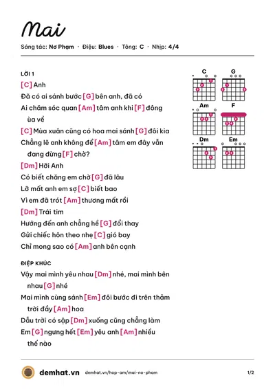 Hợp âm Mai (Nơ Phạm) – bản nhạc PDF trang 1, tông C