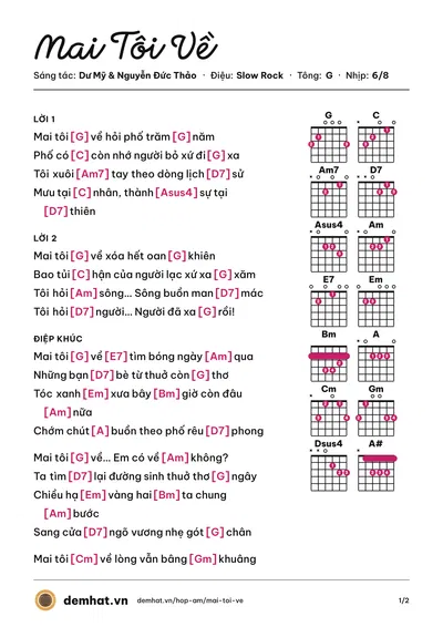 Hợp âm Mai Tôi Về (Nguyễn Đức Thảo) – bản nhạc PDF trang 1, tông G