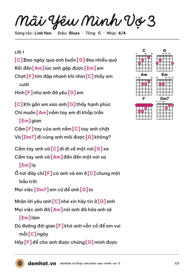 Hợp âm Mãi Yêu Mình Vợ 3 (Linh Hee) – bản nhạc PDF trang 1, tông C