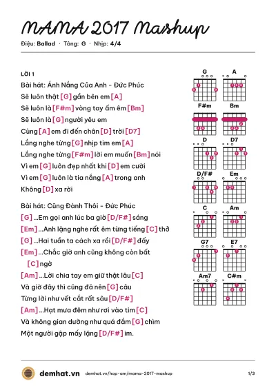 Hợp âm MAMA 2017 Mashup (Hòa Minzy) – bản nhạc PDF trang 1, tông G