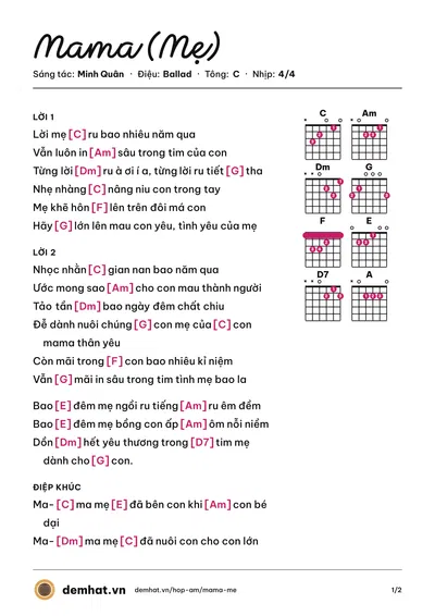 Hợp âm Mama (Mẹ) (Minh Quân) – bản nhạc PDF trang 1, tông C