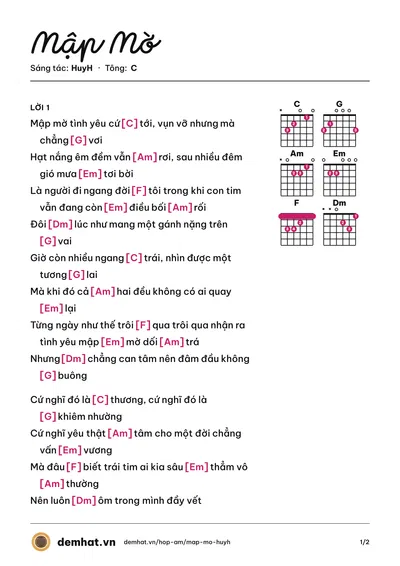 Hợp âm Mập Mờ (HuyH) – bản nhạc PDF trang 1, tông C